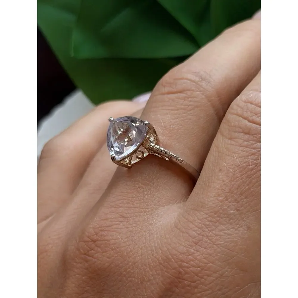 925 Sterling Silver Lilac Tone Morganite Ring Size 9